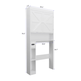 Over The Toilet Storage Cabinet With 2 Door  Home Space Saving Toilet Rack, Farmhouse Style For Bathroom, Restroom, Laundry
