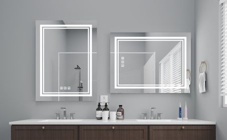 Bright LED Bathroom Mirror Front Light, 5 Mins Defog, Full HD Reflected, 3 Colors Dimmable, Wall Mounted