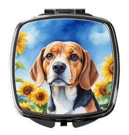 Beagle in Sunflowers Compact Mirror Decorative Travel Makeup Mirror for Women Girls Gifts Pocket Makeup Mirror Folding Handheld