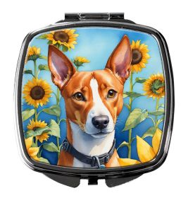 Basenji in Sunflowers Compact Mirror Decorative Travel Makeup Mirror for Women Girls Gifts Pocket Makeup Mirror Folding Handheld