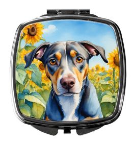 Catahoula in Sunflowers Compact Mirror Decorative Travel Makeup Mirror for Women Girls Gifts Pocket Makeup Mirror Folding Handheld