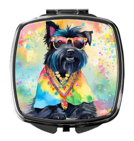 Scottish Terrier Hippie Dawg Compact Mirror Decorative Travel Makeup Mirror for Women Girls Gifts Pocket Makeup Mirror Folding Handheld