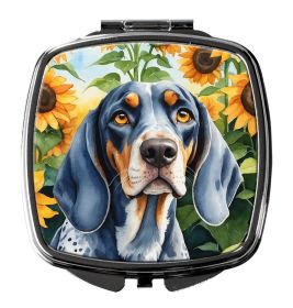 Bluetick Coonhound in Sunflowers Compact Mirror Decorative Travel Makeup Mirror for Women Girls Gifts Pocket Makeup Mirror Folding Handheld