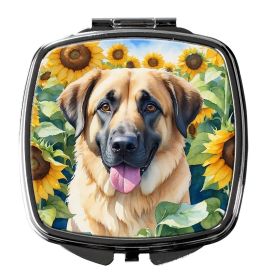 Anatolian Shepherd in Sunflowers Compact Mirror Decorative Travel Makeup Mirror for Women Girls Gifts Pocket Makeup Mirror Folding Handheld