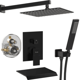 Male NPT Matte Black Shower System 12 Inch Shower Fixtures Rain Shower Head With Handheld Shower Spray, Wall Mount Shower Faucet Set For Bathroom