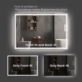 Modern LED Smart Mirror Bathroom Mirror, Front Lit & Back Lit With 3 Color Adjustable, Memory Function, Anti-Fog, Time Mode Control (Option: Transparent)