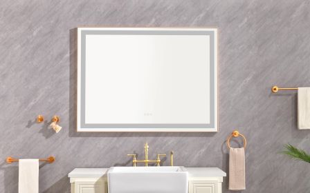 48*36 LED Lighted Bathroom Wall Mounted Mirror with High Lumen+Anti-Fog Separately Control (Gold: Gold)