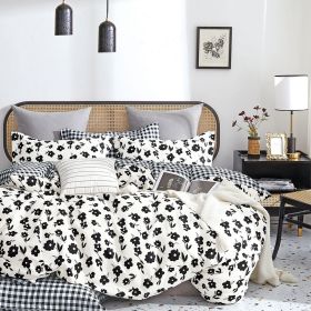 Hepburn Black/White Floral 100% Cotton Reversible  Comforter Set (size: queen)
