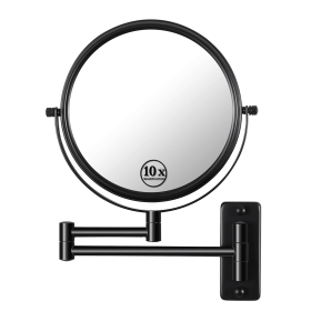 8-inch Wall Mounted Makeup Vanity Mirror, 1X / 10X Magnification Mirror, 360�� Swivel with Extension Arm (Color: Black)