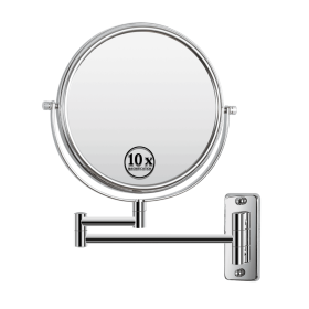 8-inch Wall Mounted Makeup Vanity Mirror, 1X / 10X Magnification Mirror, 360�� Swivel with Extension Arm (Color: Chrome)