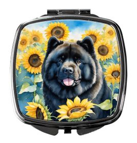 Chow Chow in Sunflowers Compact Mirror Decorative Travel Makeup Mirror for Women Girls Gifts Pocket Makeup Mirror Folding Handheld (Default: Default)