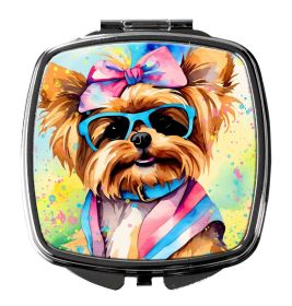 Yorkshire Terrier Hippie Dawg Compact Mirror Decorative Travel Makeup Mirror for Women Girls Gifts Pocket Makeup Mirror Folding Handheld (Default: Default)
